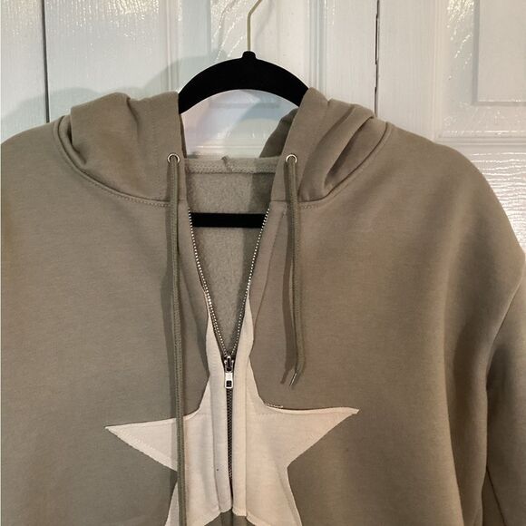 Tan w/Star Hooded Fleece Jacket - Size M - Picture 4 of 5